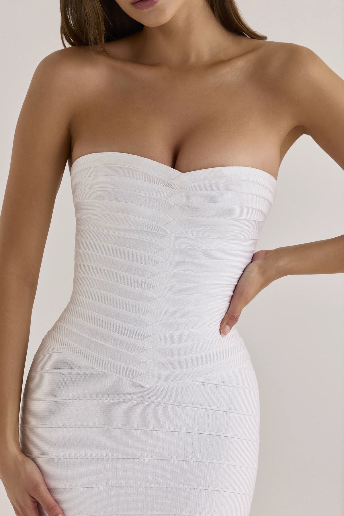 The Sweetheart True White Strapless V Waist Bandage Mini Dress