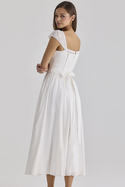 Thea White Voile + Broderie Anglais Maxi Dress