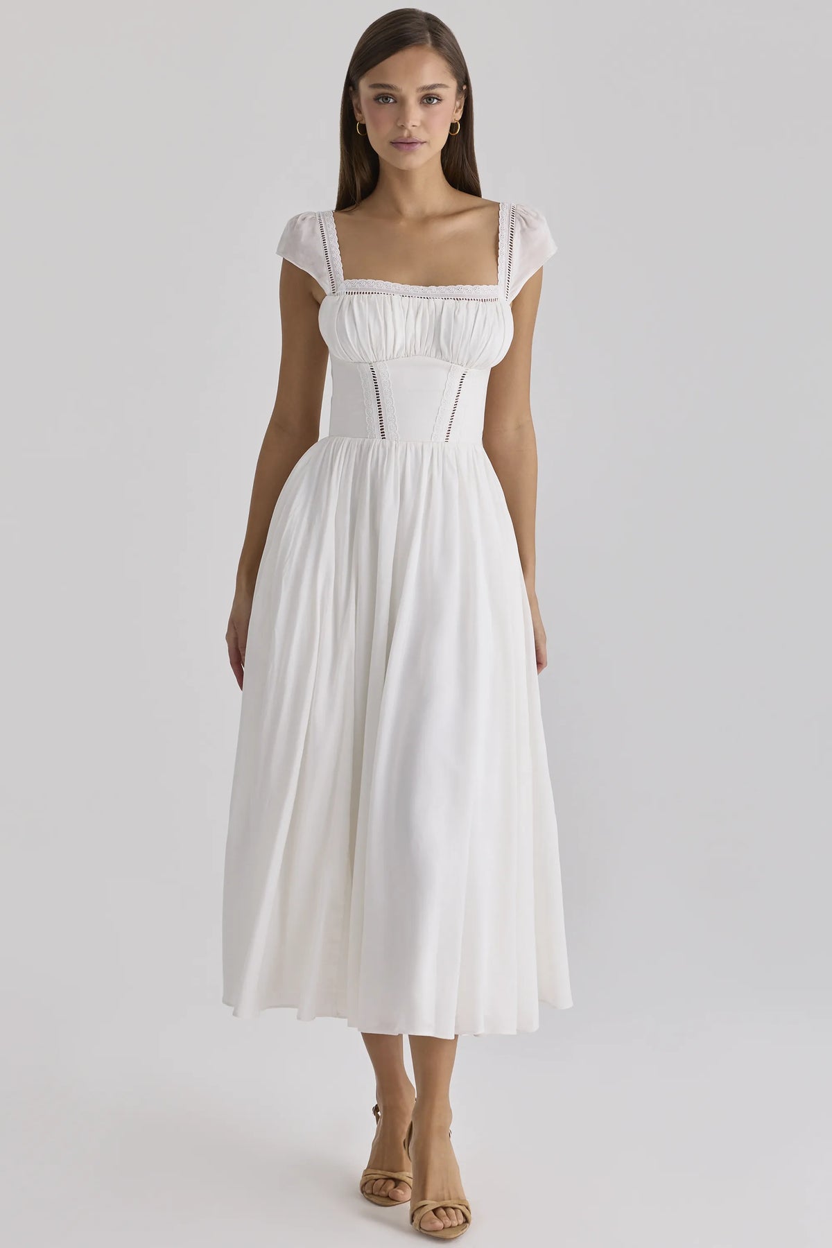 Thea White Voile + Broderie Anglais Maxi Dress