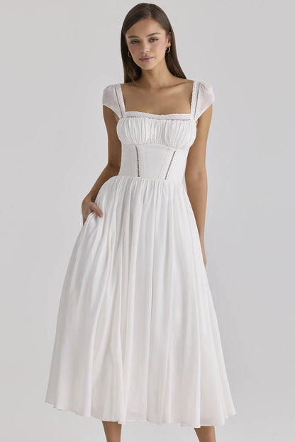 Thea White Voile + Broderie Anglais Maxi Dress