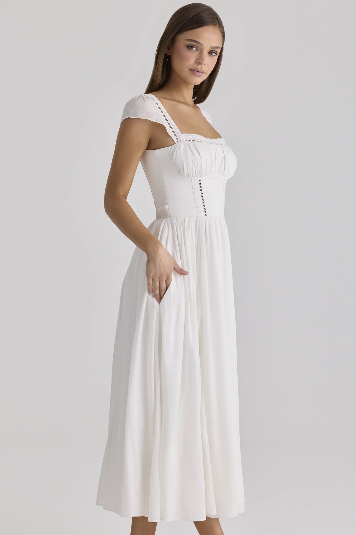 Thea White Voile + Broderie Anglais Maxi Dress
