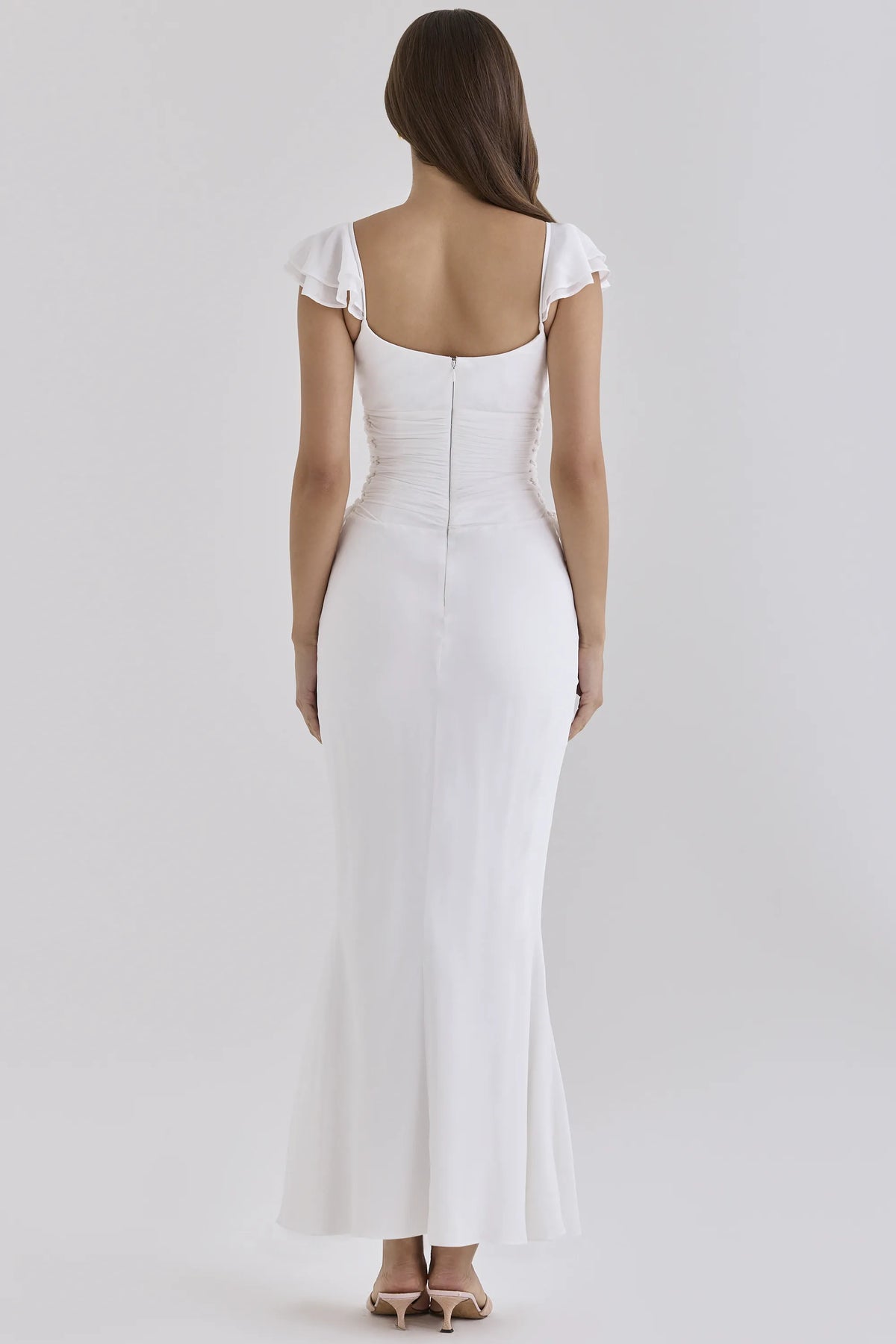Viana White Georgette Flutter Sleeve Maxi Dress