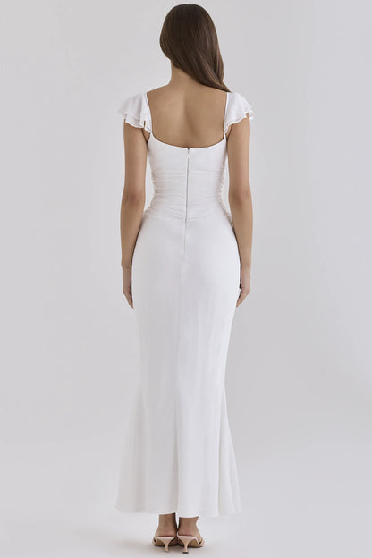 Viana White Georgette Flutter Sleeve Maxi Dress