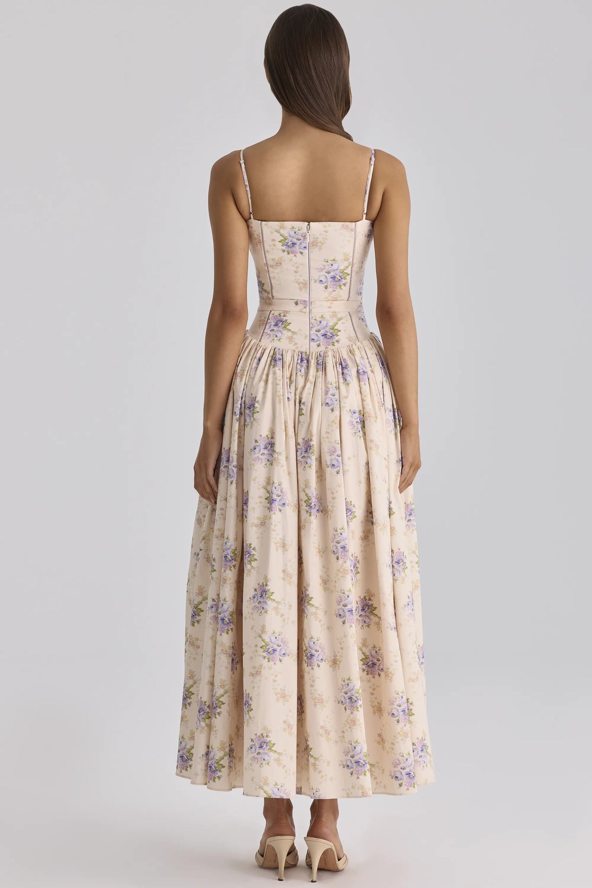 Ysabella Ivory Sweet Peony Floral Print Cotton Midi Sundress