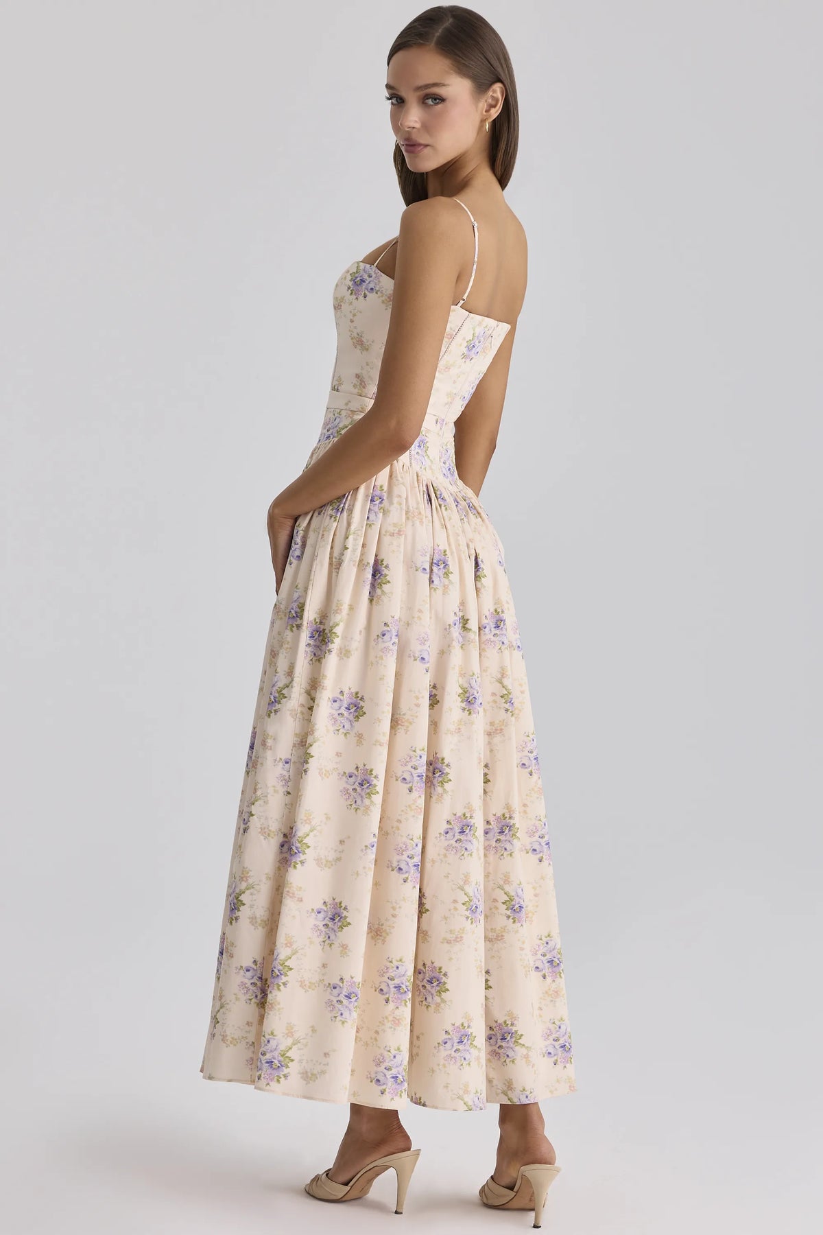 Ysabella Ivory Sweet Peony Floral Print Cotton Midi Sundress