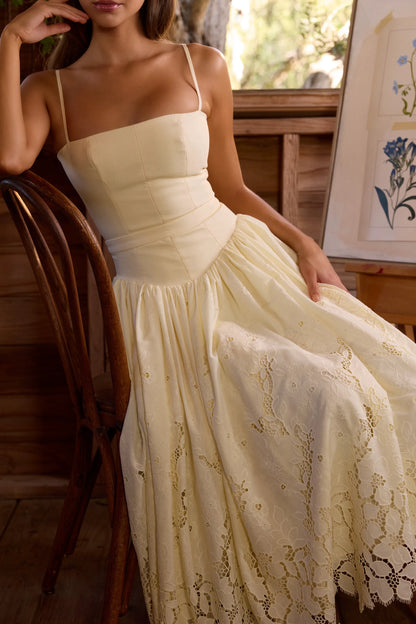 Ysabella Lemon Custom Lace + Broderie Anglaise Midi Sundress