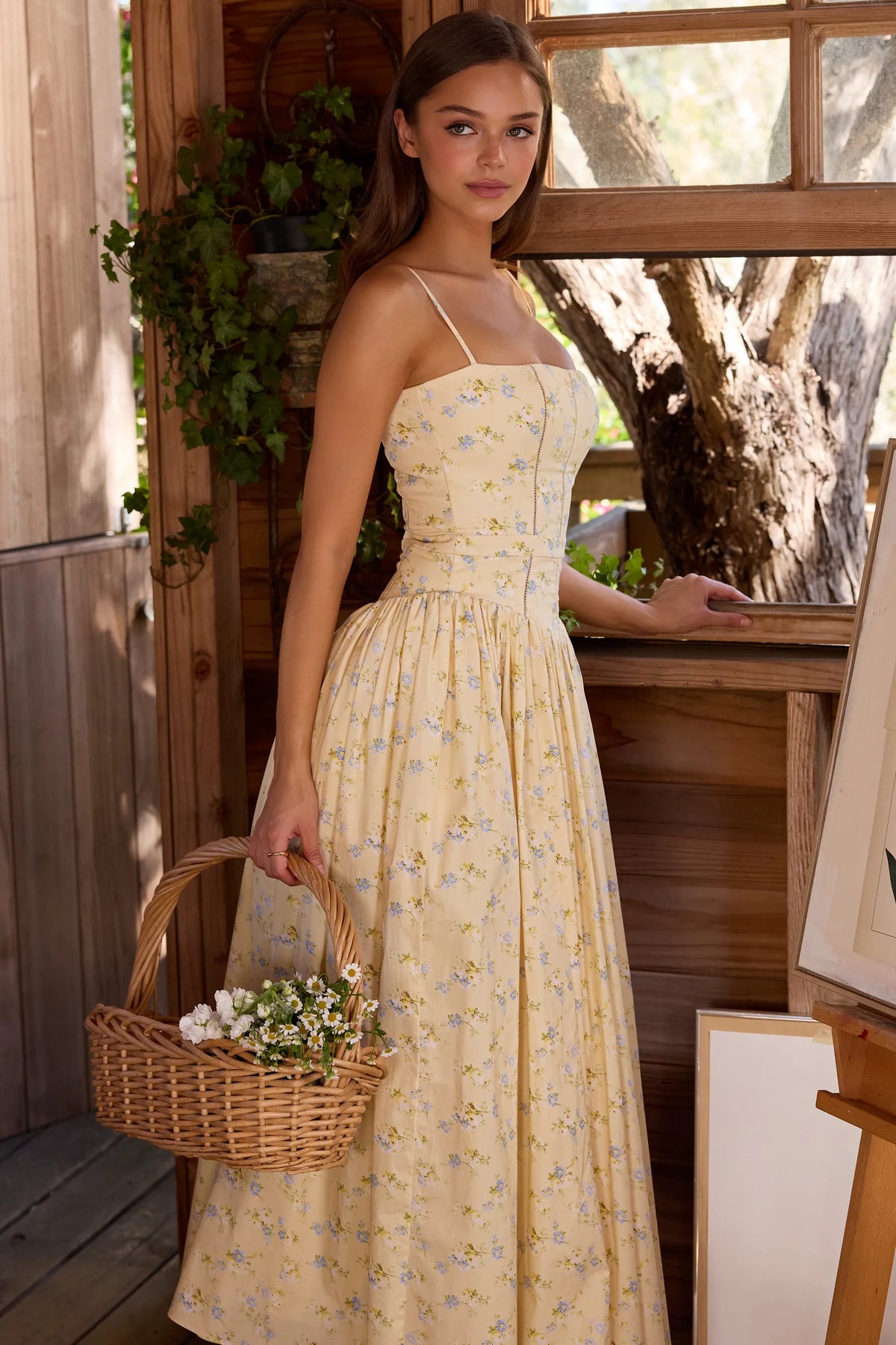 Ysabella Floral Lemon Print Cotton Midi Sundress
