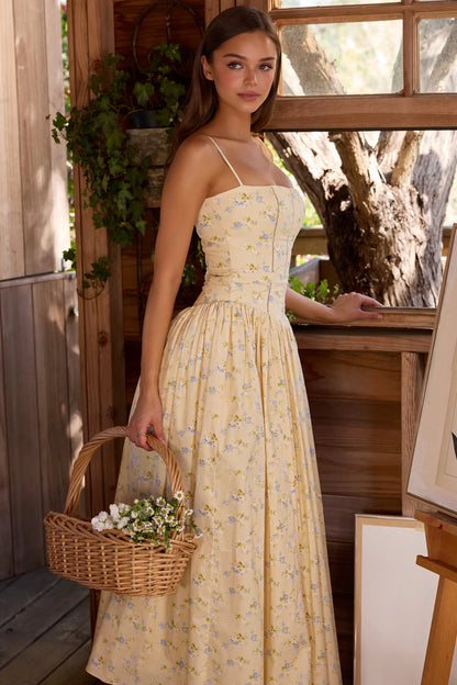 Ysabella Floral Lemon Print Cotton Midi Sundress