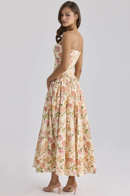 Ysabella Warm Rose Print Cotton Midi Sundress