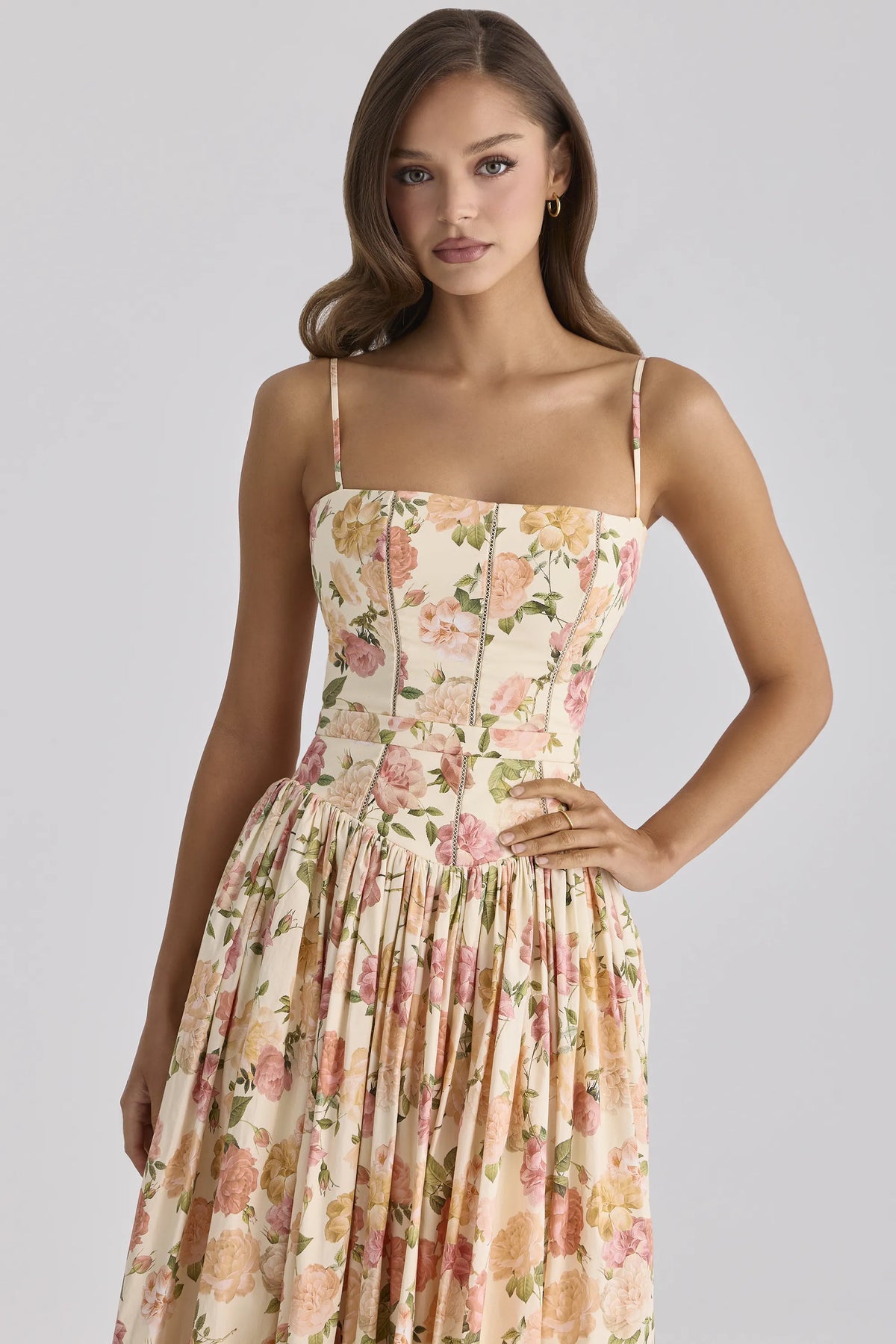 Ysabella Warm Rose Print Cotton Midi Sundress