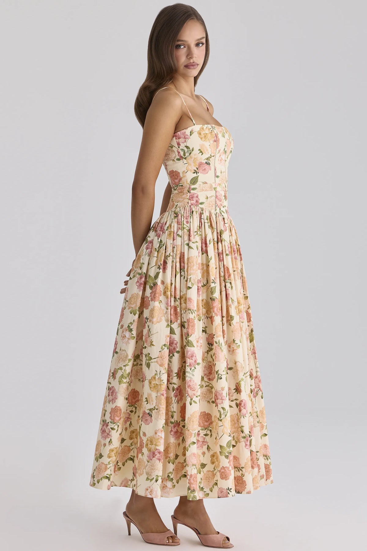 Ysabella Warm Rose Print Cotton Midi Sundress