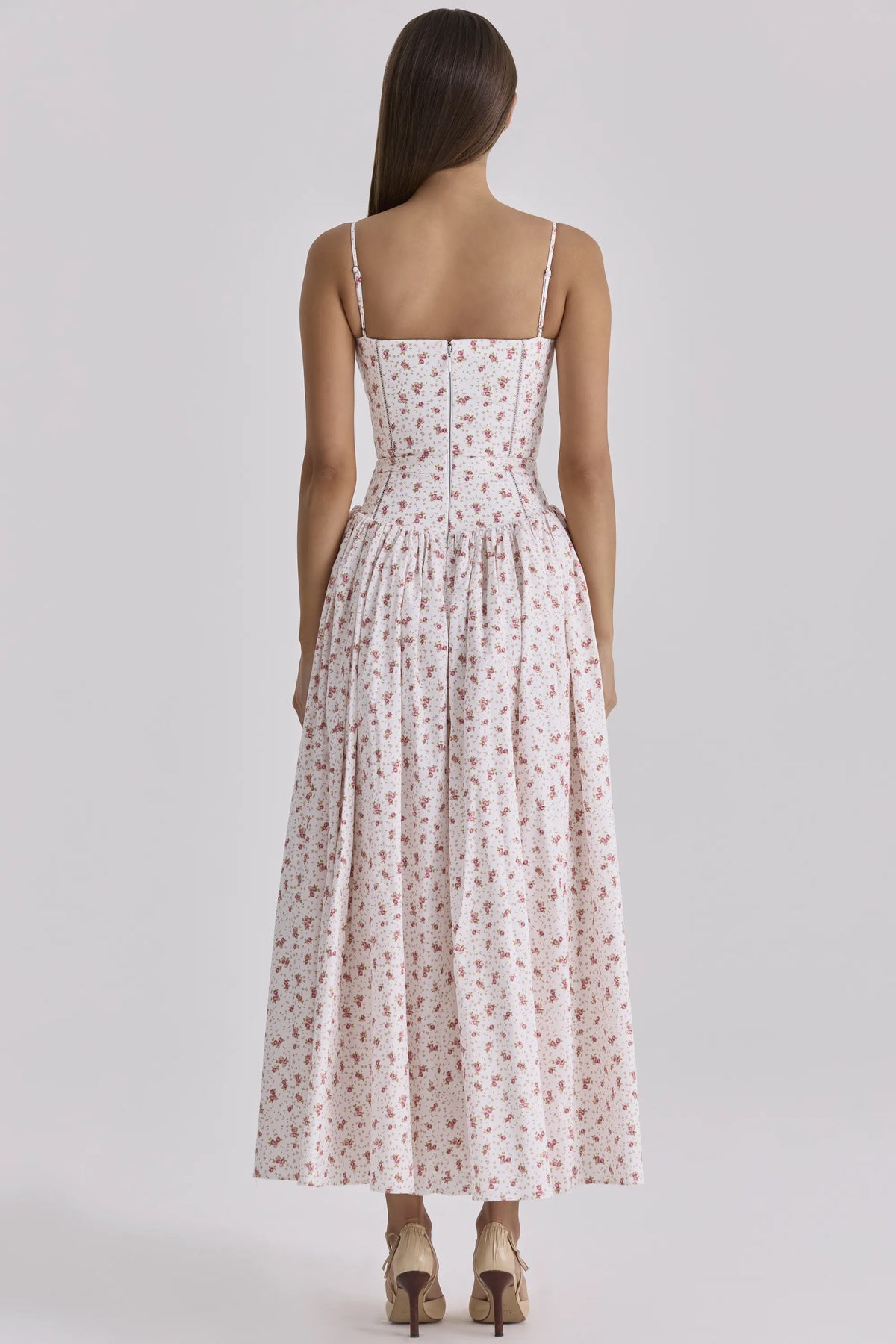 Ysabella White Rose Print Cotton Midi Sundress