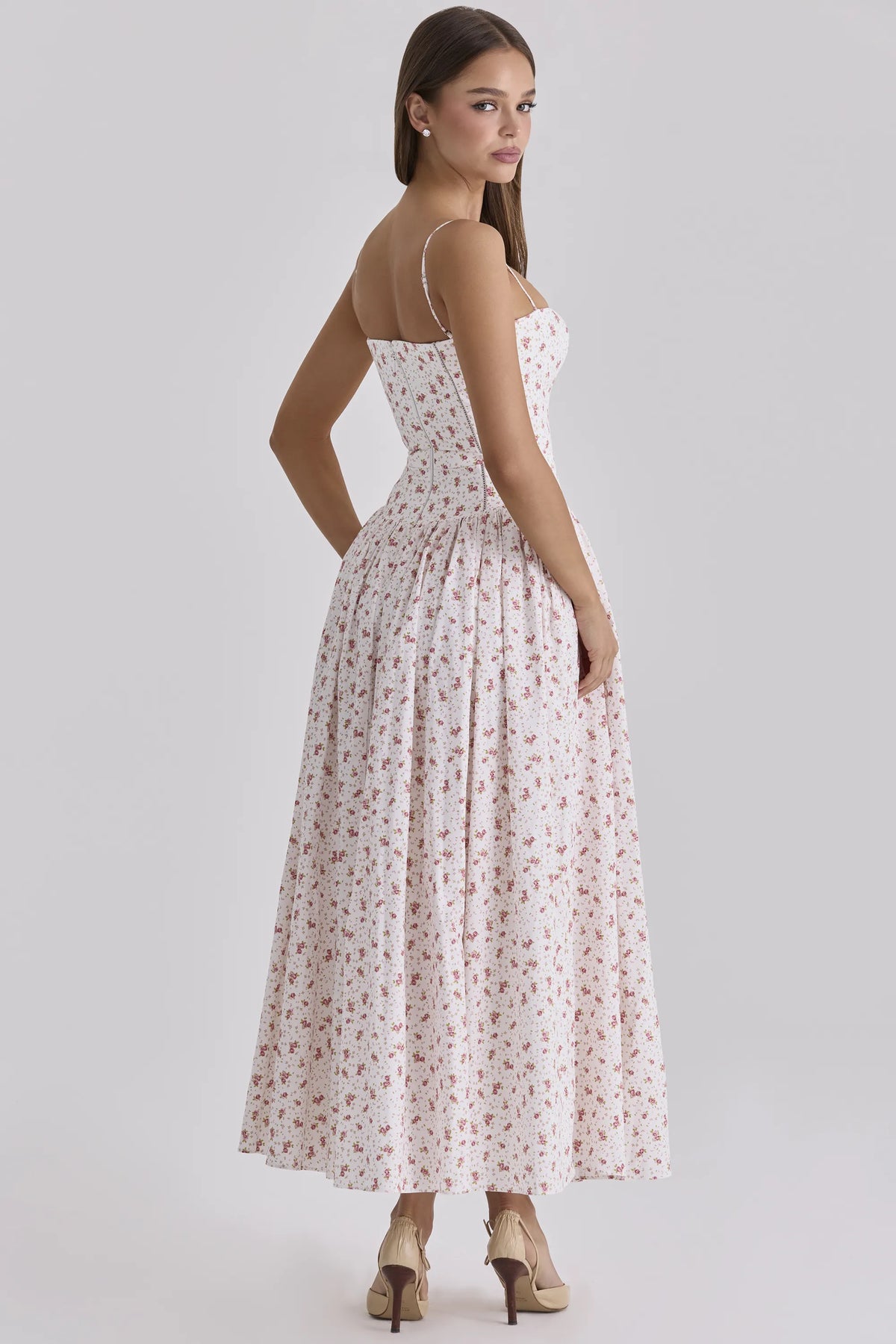 Ysabella White Rose Print Cotton Midi Sundress