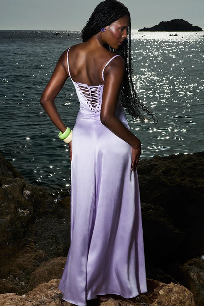 Anabella Orchid Lace Up Maxi Dress