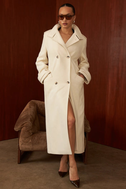Sander Cream Double Breasted Funnel Neck Coat