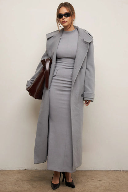 Sander Grey Double Breasted Funnel Neck Coat