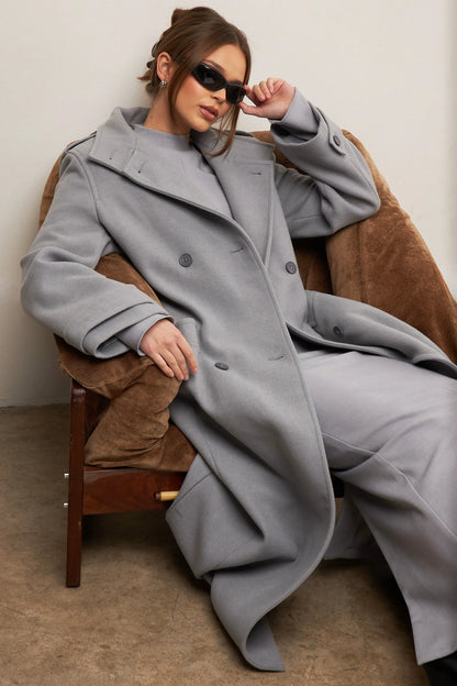 Sander Grey Double Breasted Funnel Neck Coat