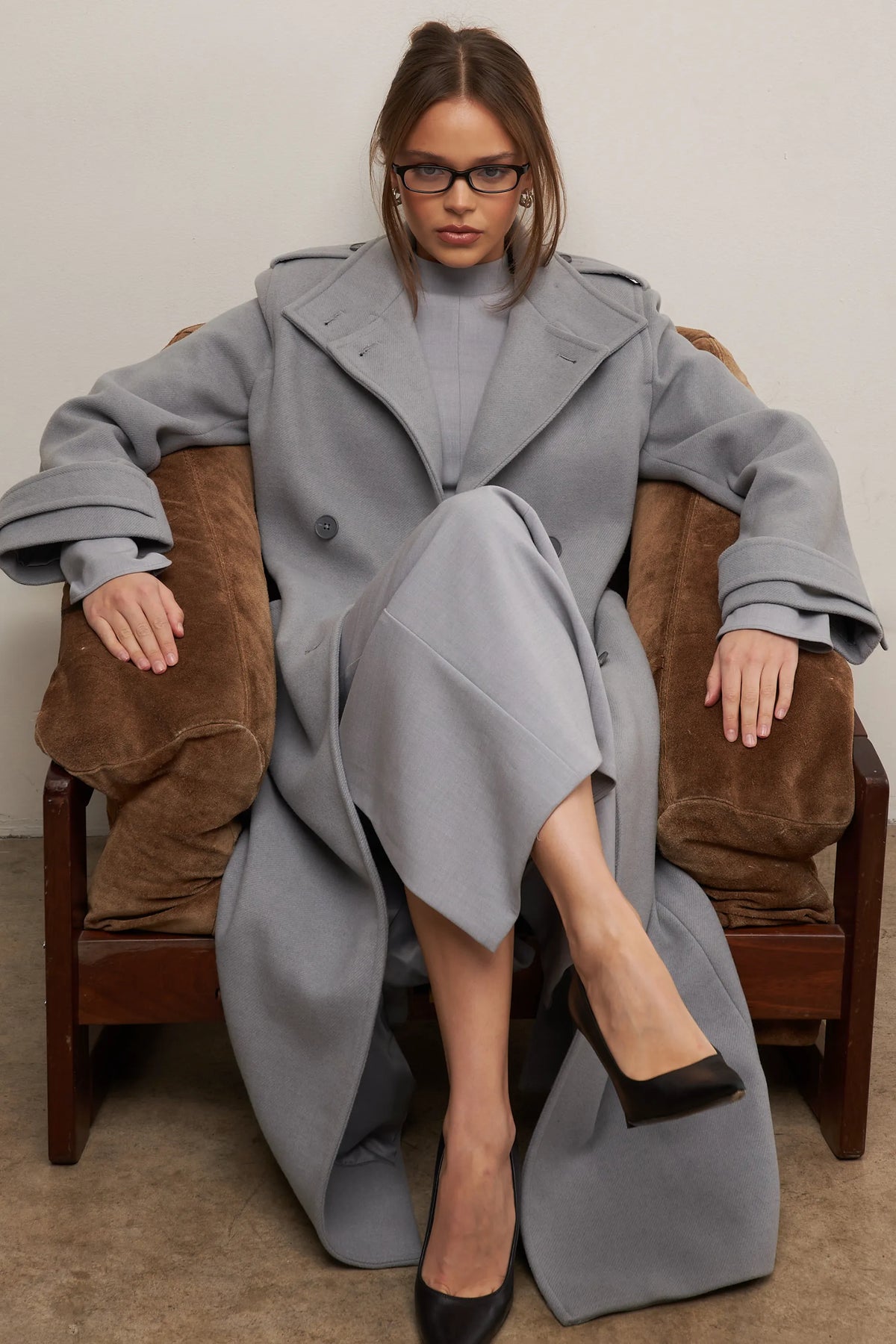 Sander Grey Double Breasted Funnel Neck Coat