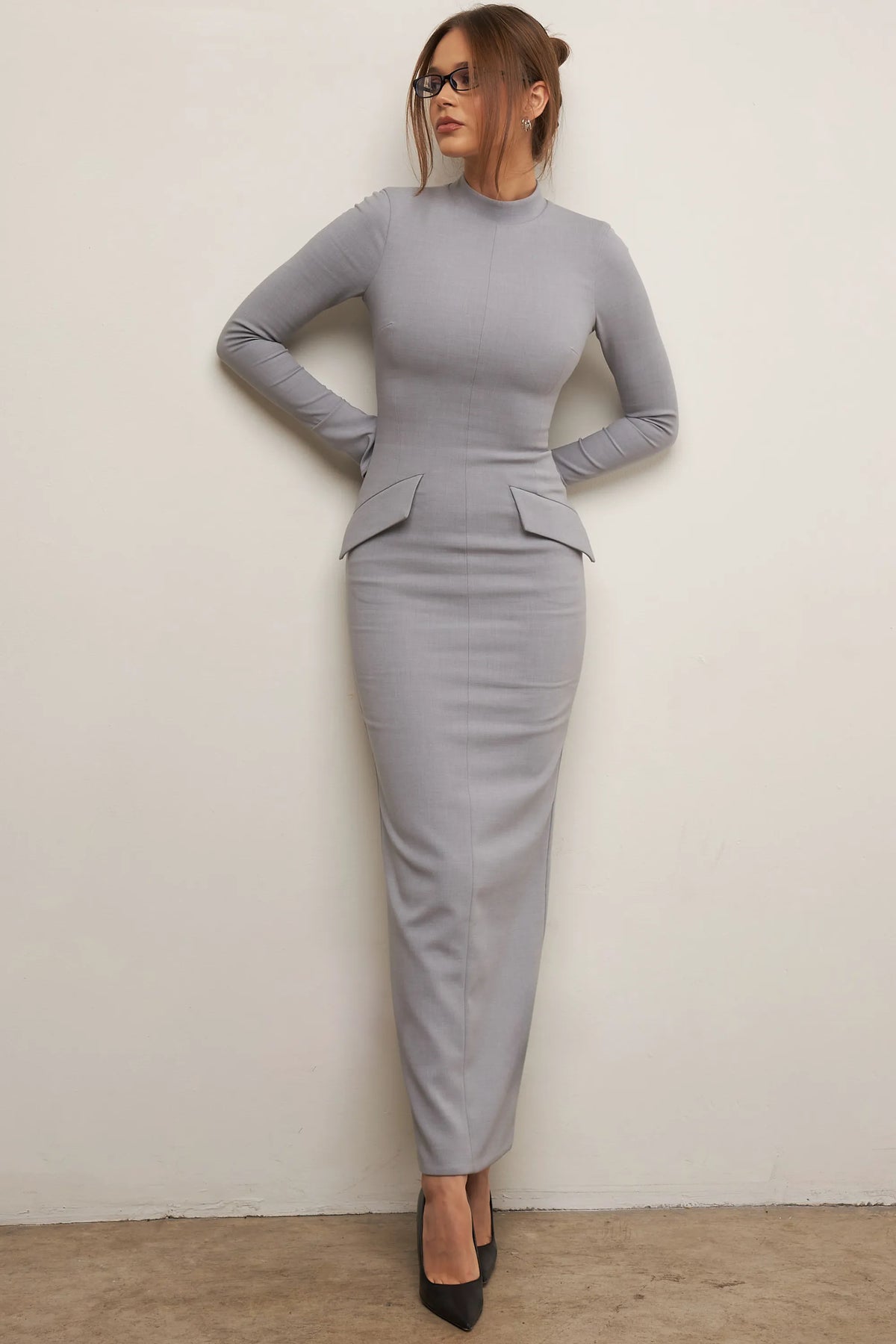 Marie-Louise Light Grey Bodycon Maxi Dress