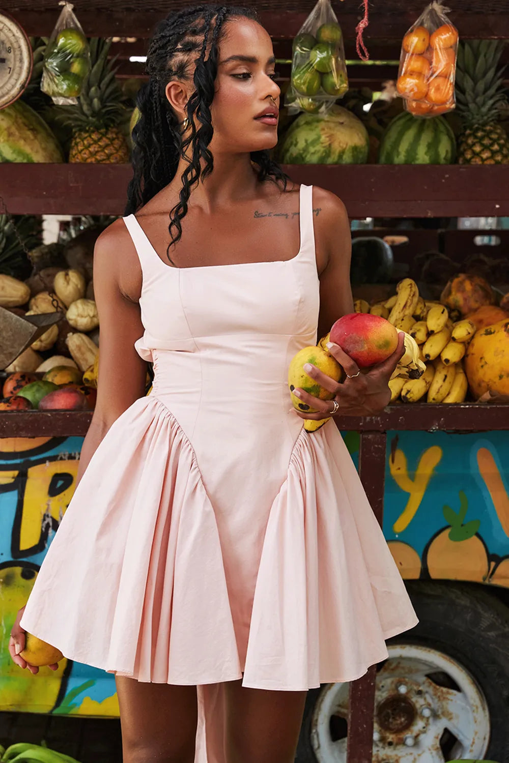 Florianne Soft Peach Bow Mini Dress