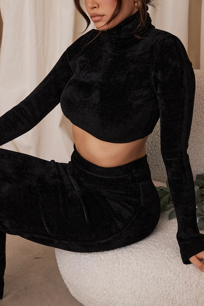 Suri Black Chenille Cropped Top