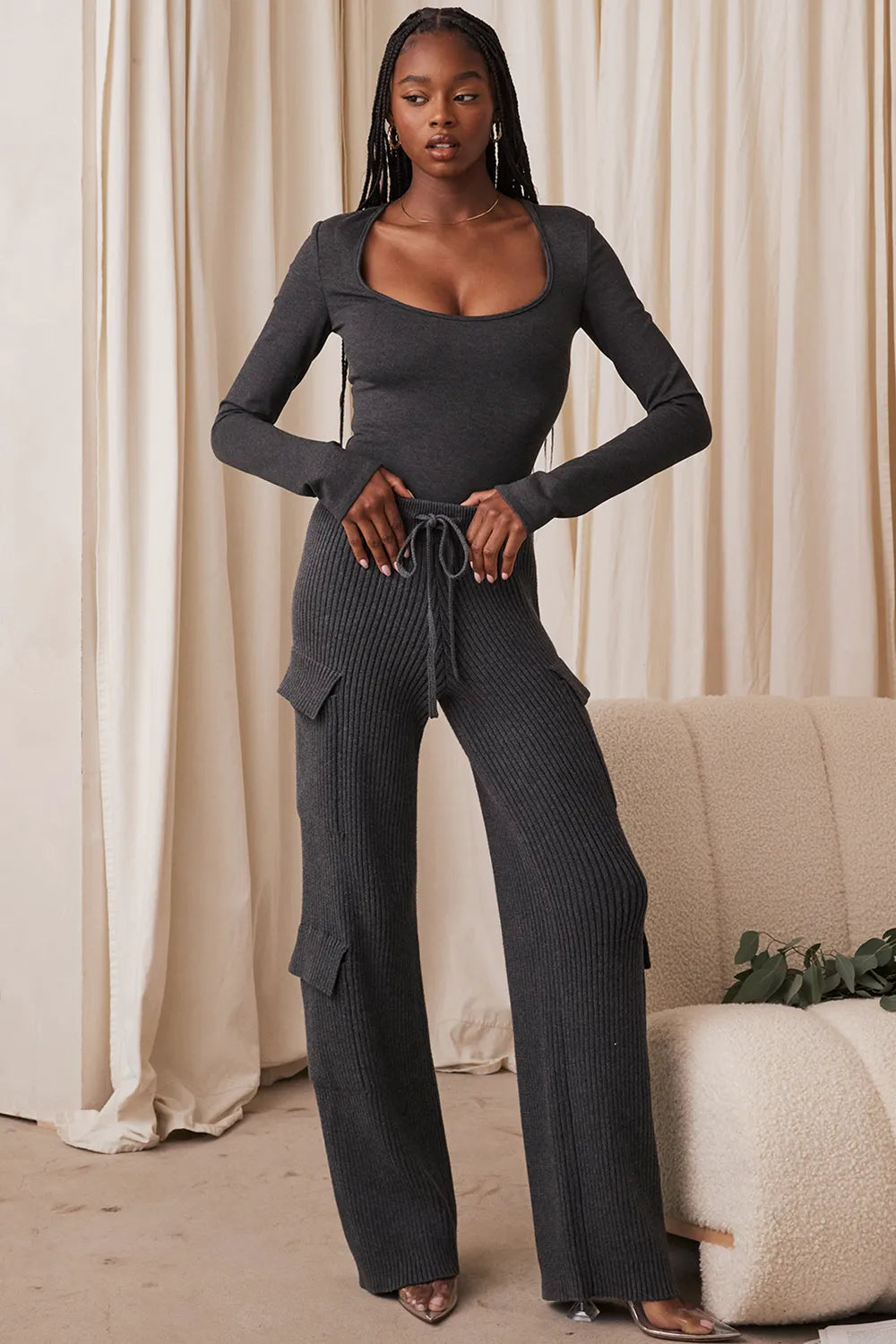 Tea Charcoal Knitted Utility Trousers