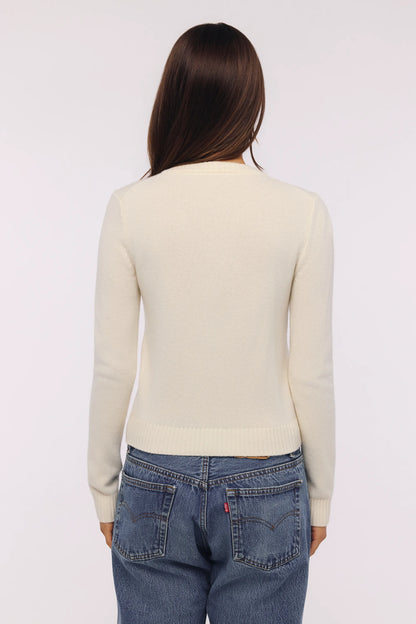 Daisie Ivory Wool + Cashmere Floral Embroidered Cardigan