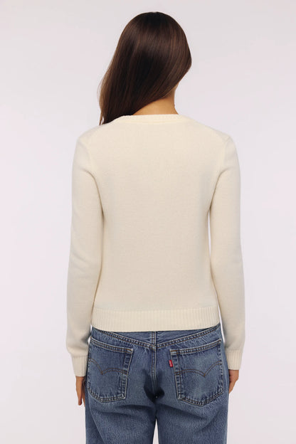 Poppie Ivory Wool + Cashmere Floral Embroidered Cardigan