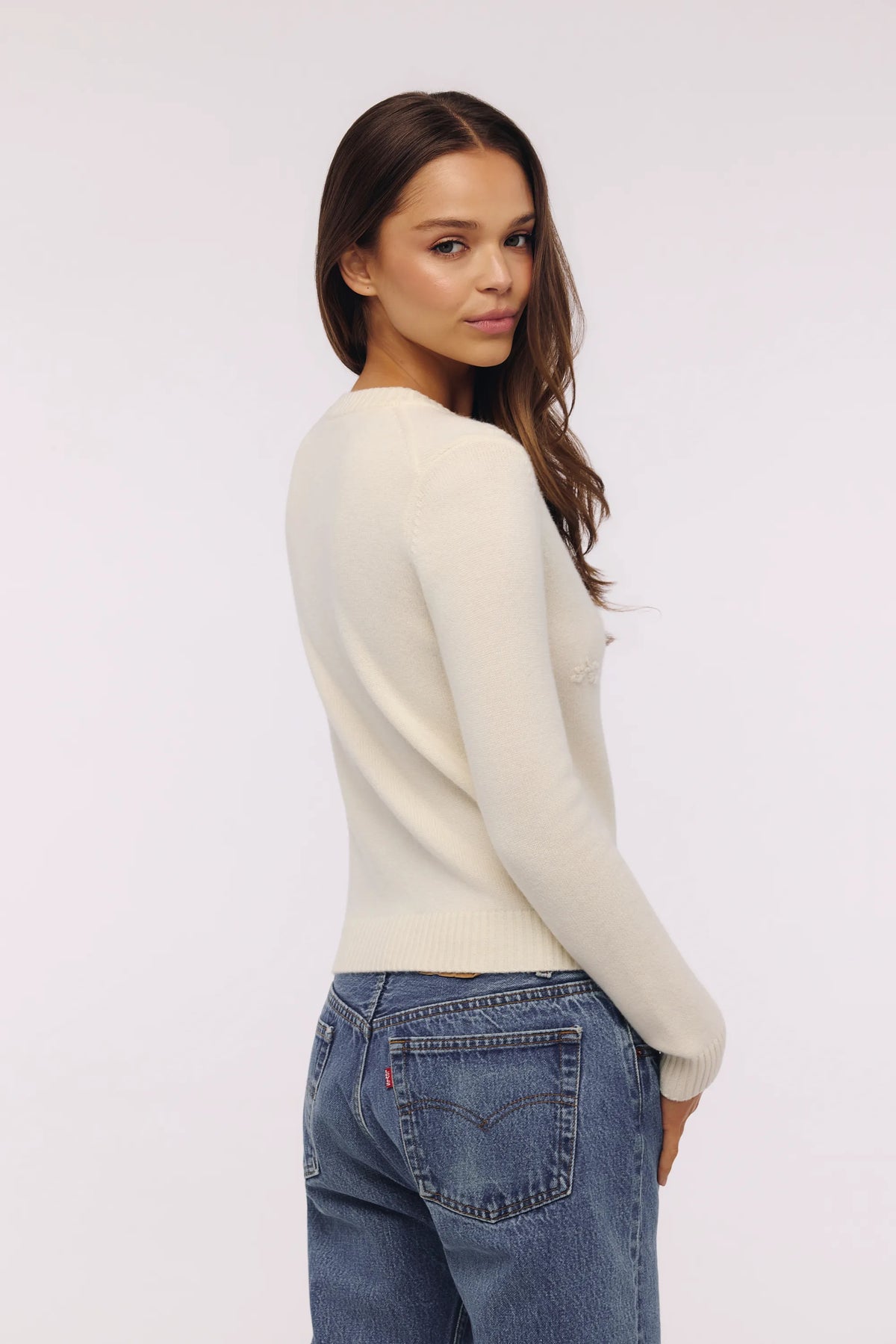 Poppie Ivory Wool + Cashmere Floral Embroidered Cardigan