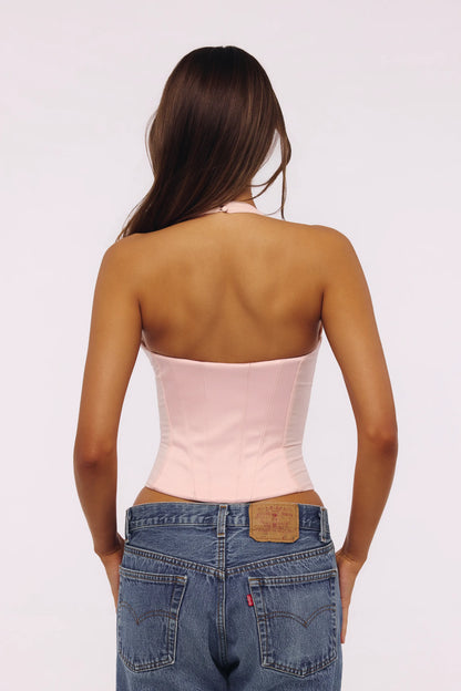 Lia Pink Satin Halter Neck Corset Top