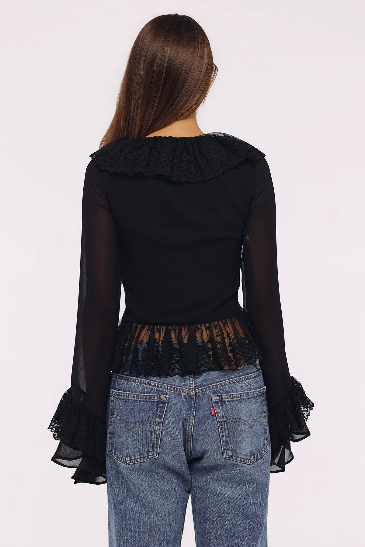 Goya Black Ruffled Sleeve Blouse