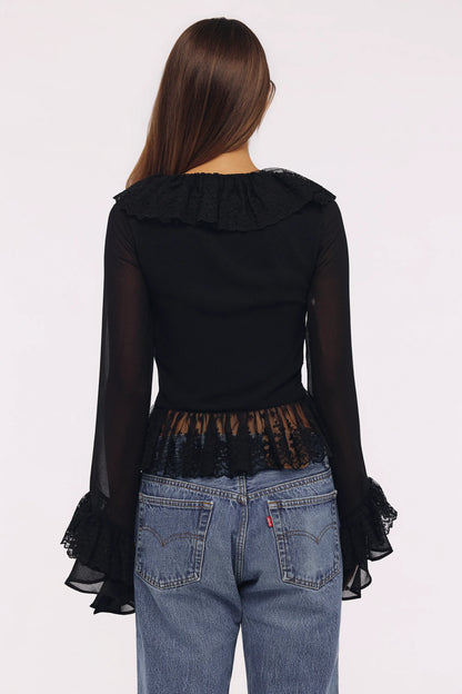 Goya Black Ruffled Sleeve Blouse