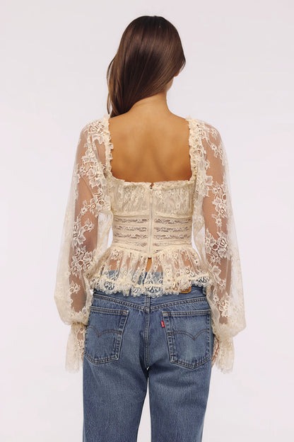 Cara Vintage Ivory Long Sleeve Lace Peplum Top