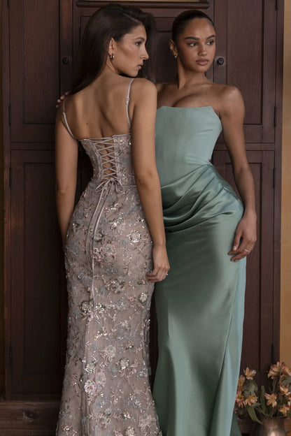 Naima Silver Embellished Beaded Corset Maxi Dress