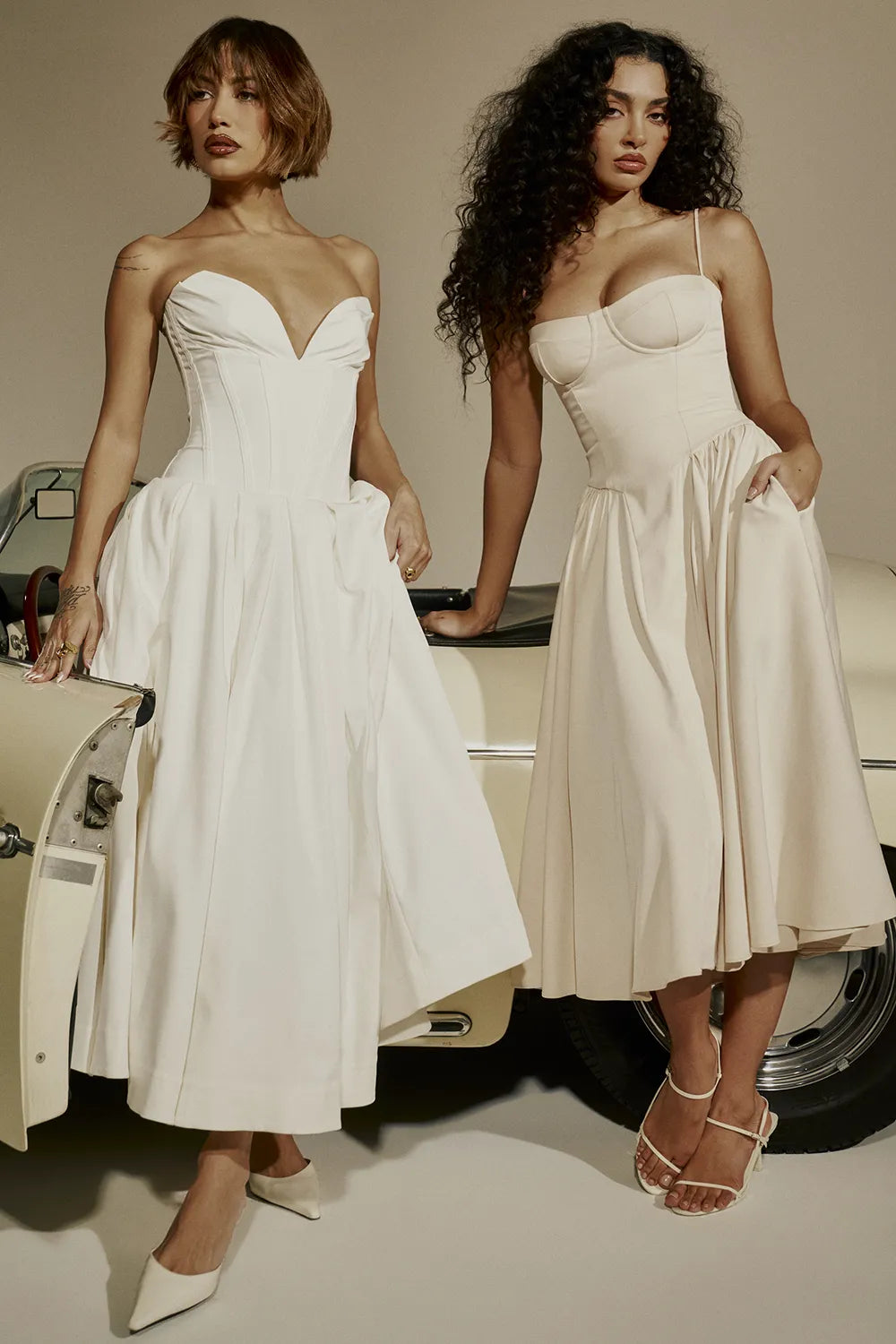 Lady White Strapless Midi Dress