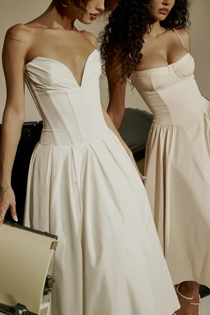 Lady White Strapless Midi Dress