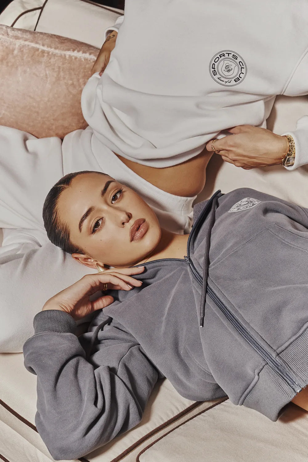 Mirage Slate Cotton Fleece-Back Zip Through Hoodie