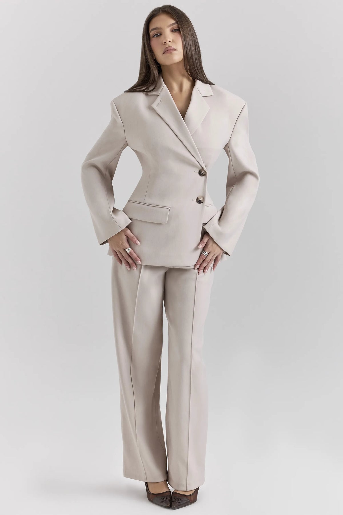 Hayden Beige High Waist Tailored Trousers