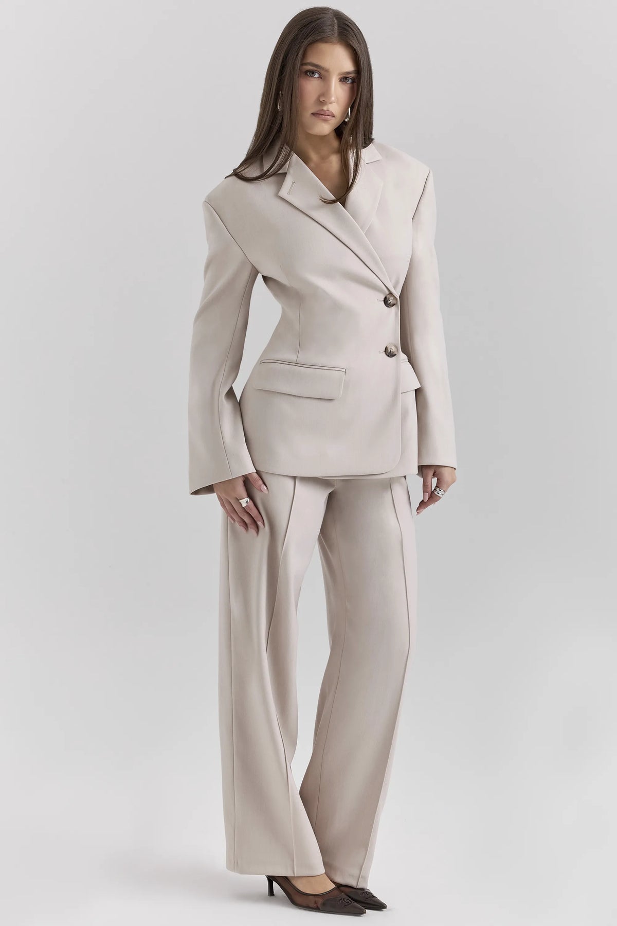 Hayden Beige High Waist Tailored Trousers