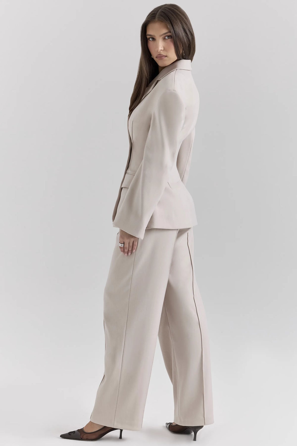Hayden Beige High Waist Tailored Trousers