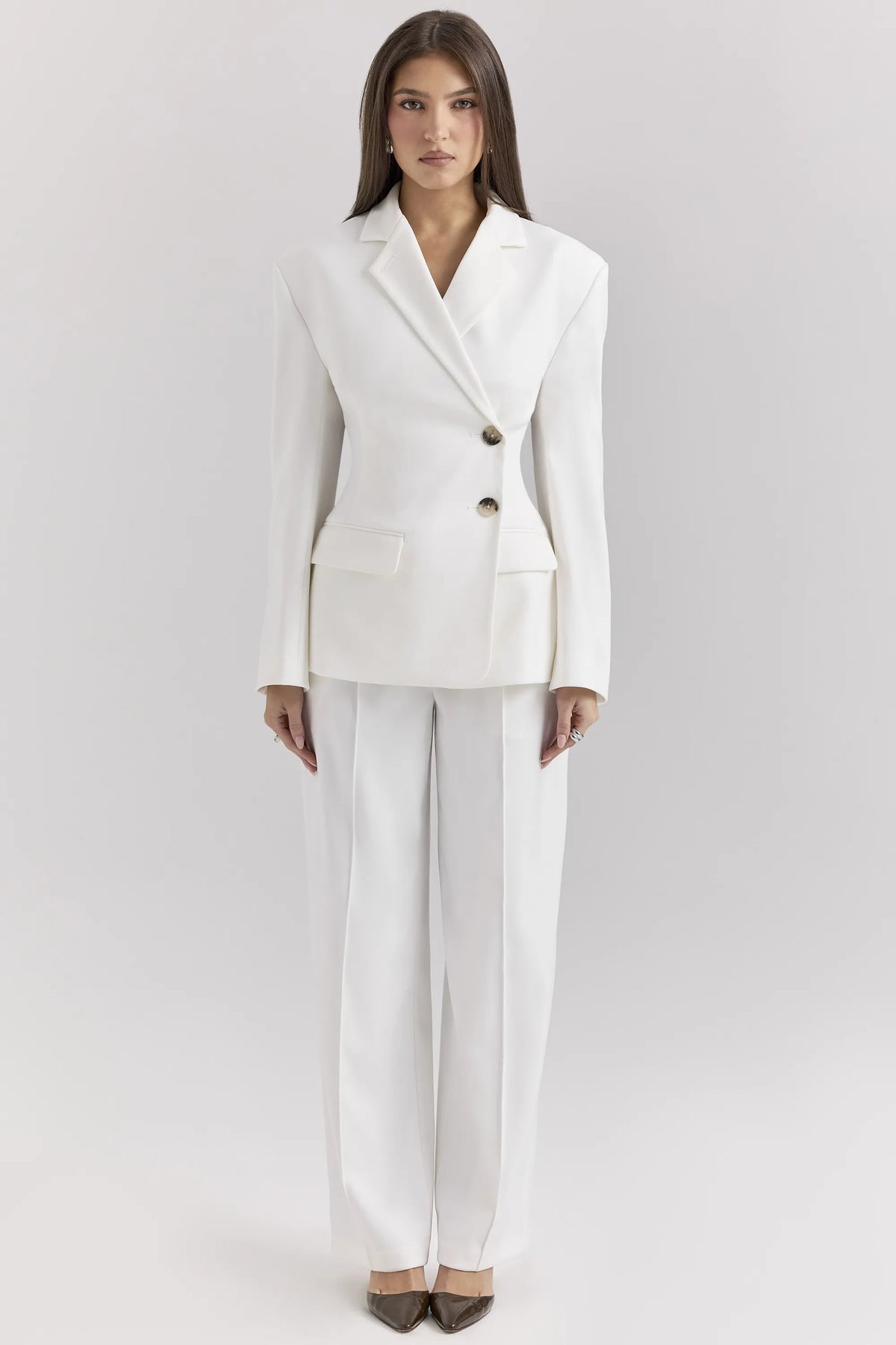 Hayden White Wide Leg High Waist Tailored Trousers