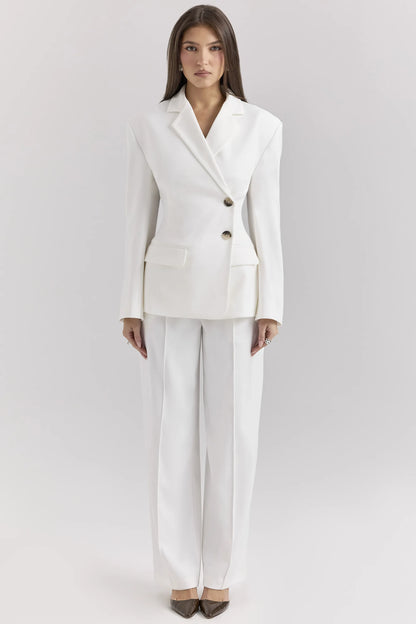 Hayden White Wide Leg High Waist Tailored Trousers
