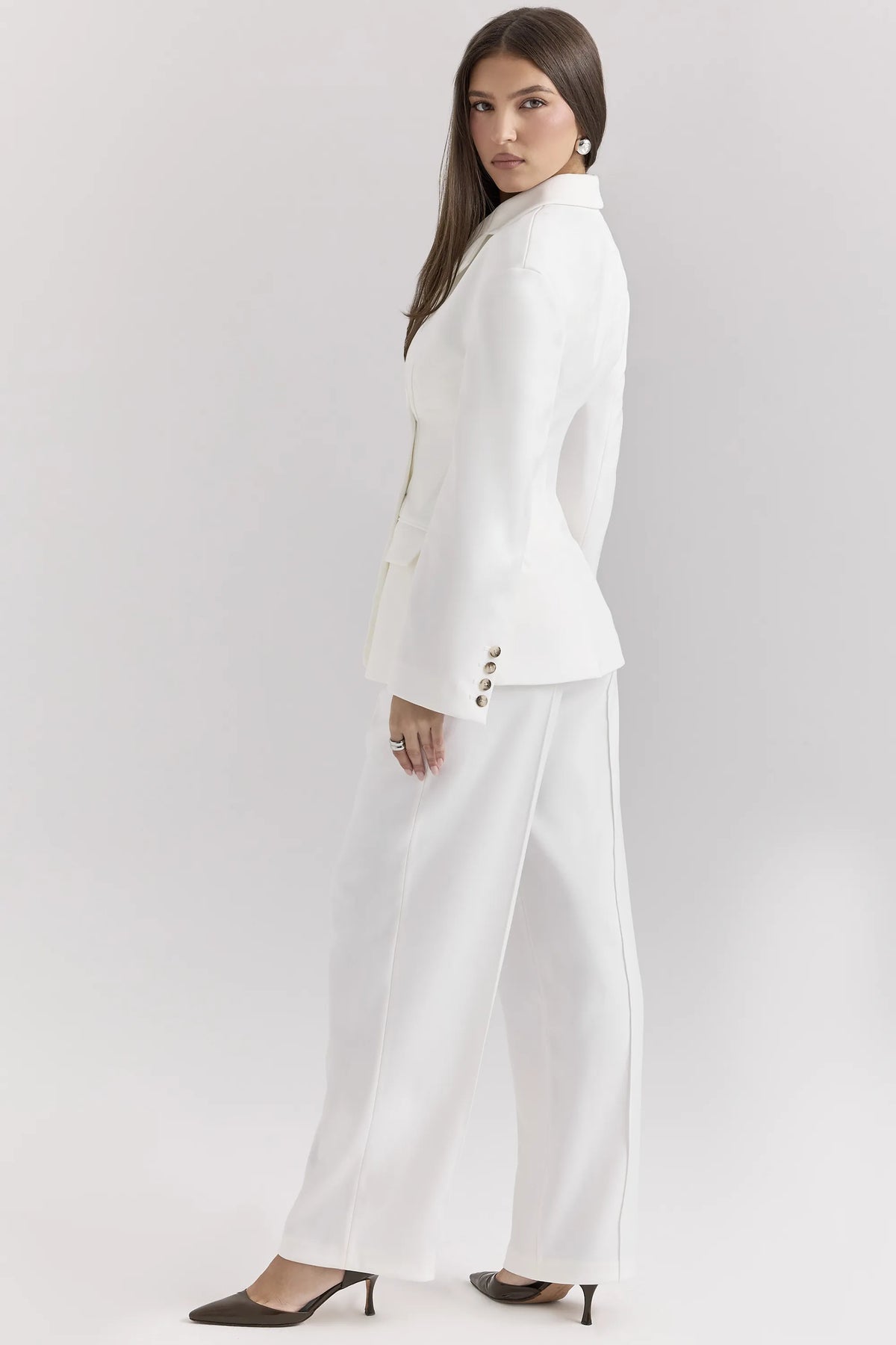 Hayden White Wide Leg High Waist Tailored Trousers