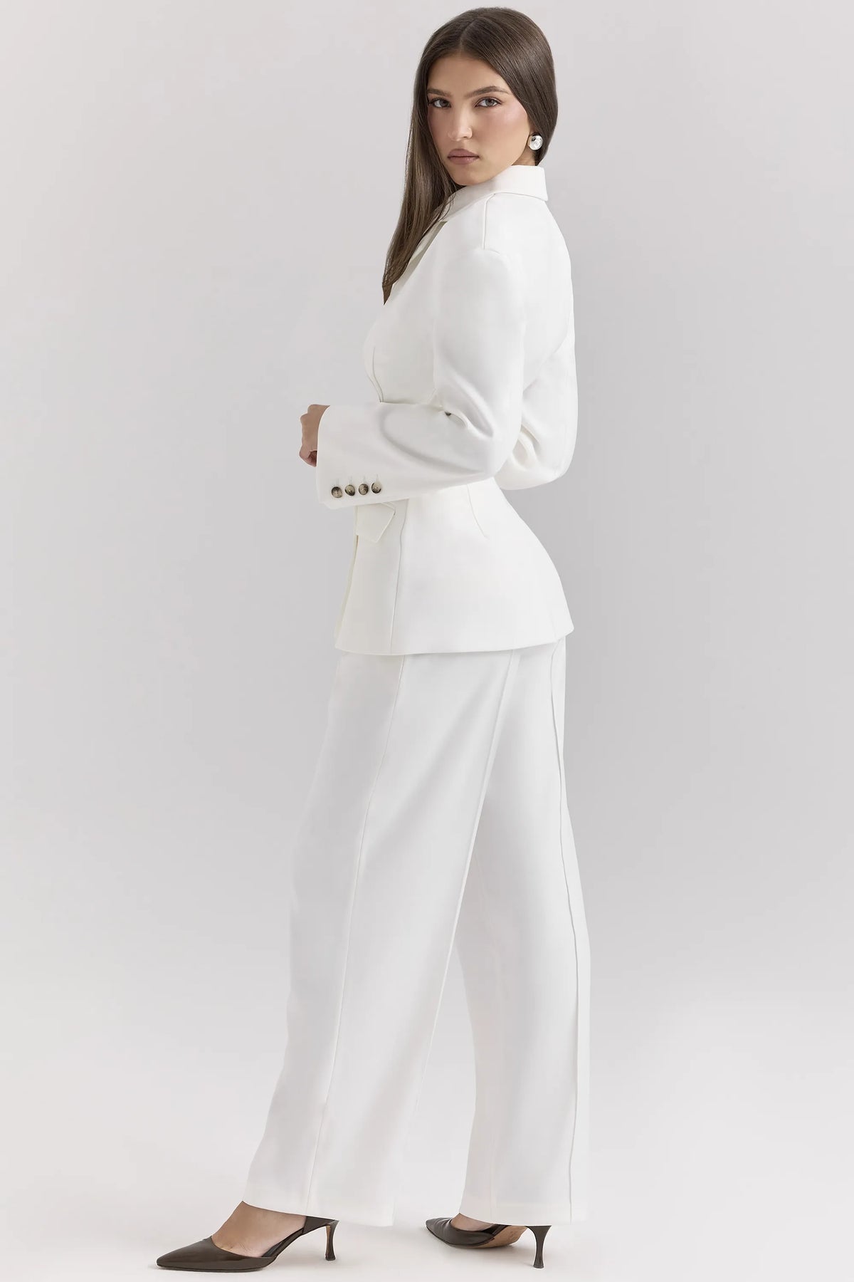 Hayden White Wide Leg High Waist Tailored Trousers