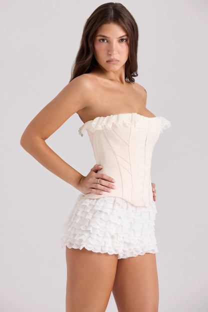 Idella Cream Satin Lace Trim Corset Top