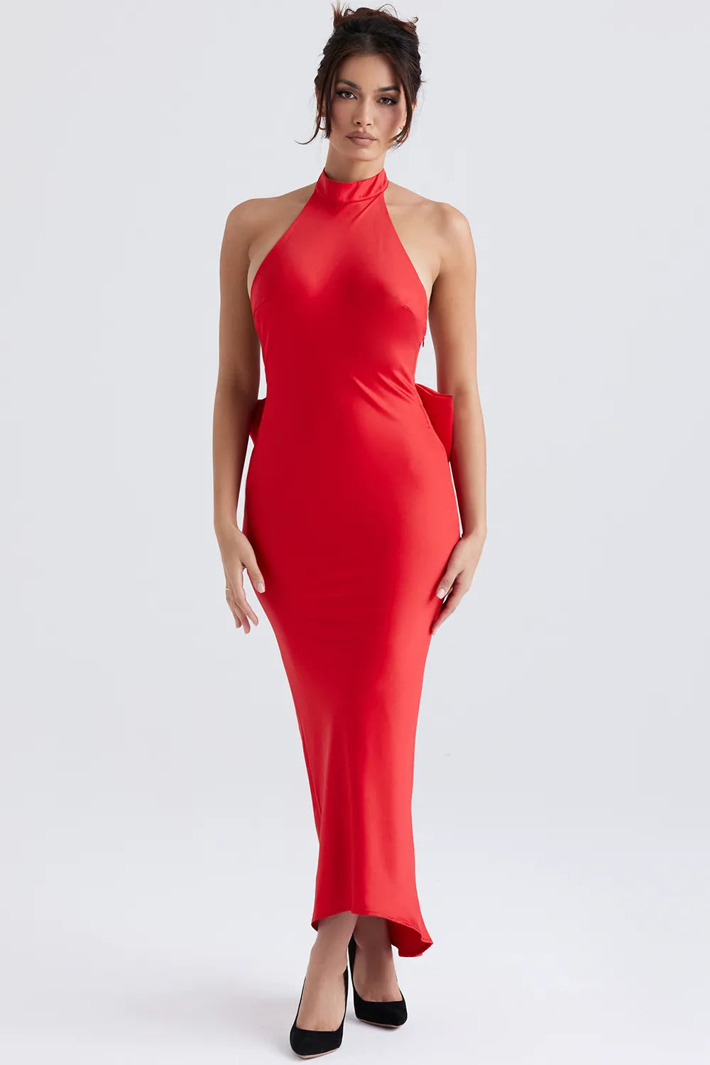 Ilaria Red Bow Halter Dress