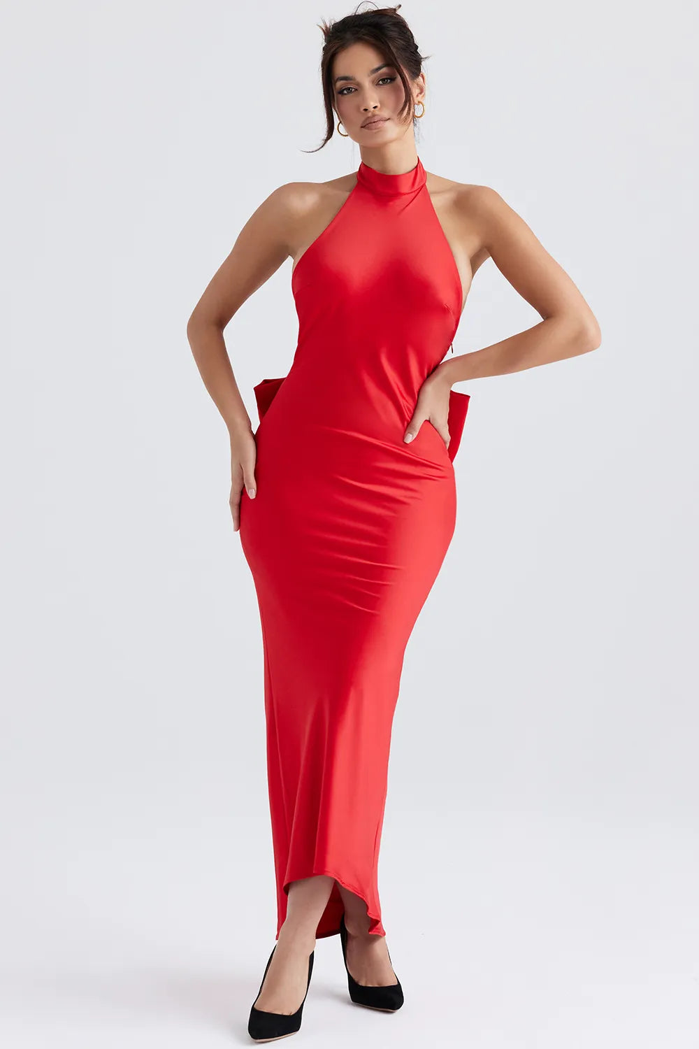 Ilaria Red Bow Halter Dress