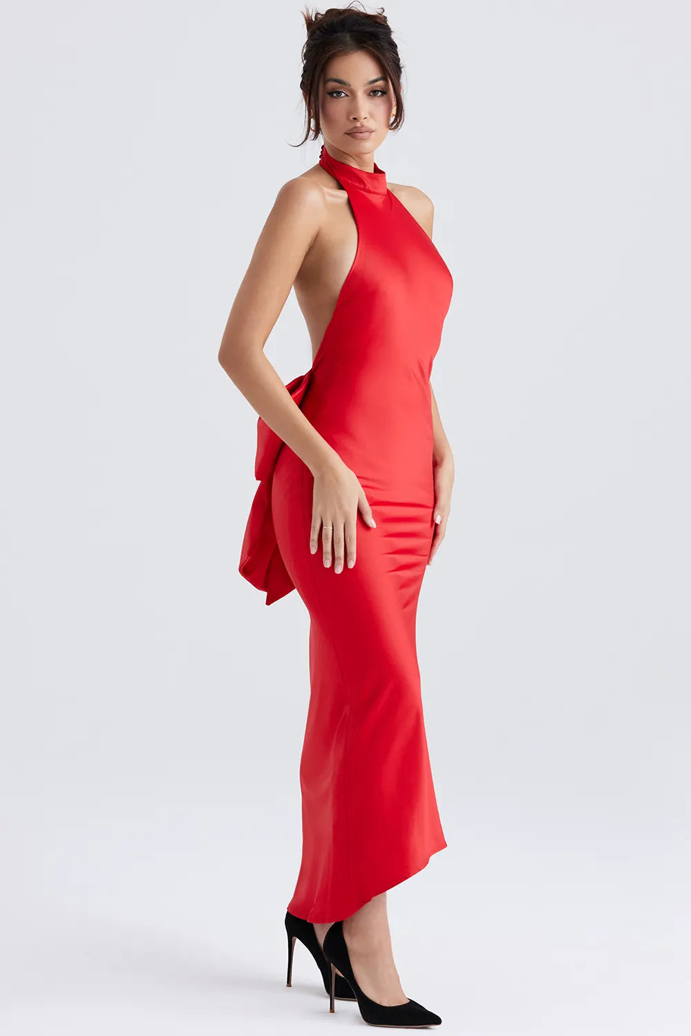 Ilaria Red Bow Halter Dress
