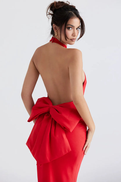 Ilaria Red Bow Halter Dress