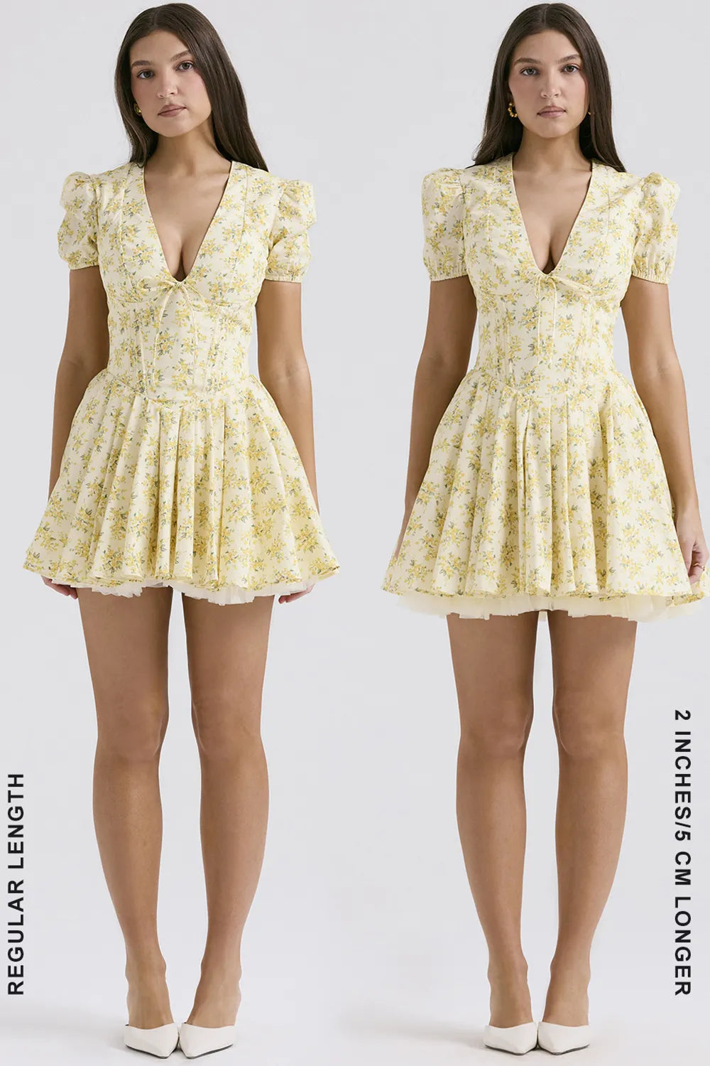 Imani Buttercup Vintage Floral Print Pleated Cotton Mini Dress